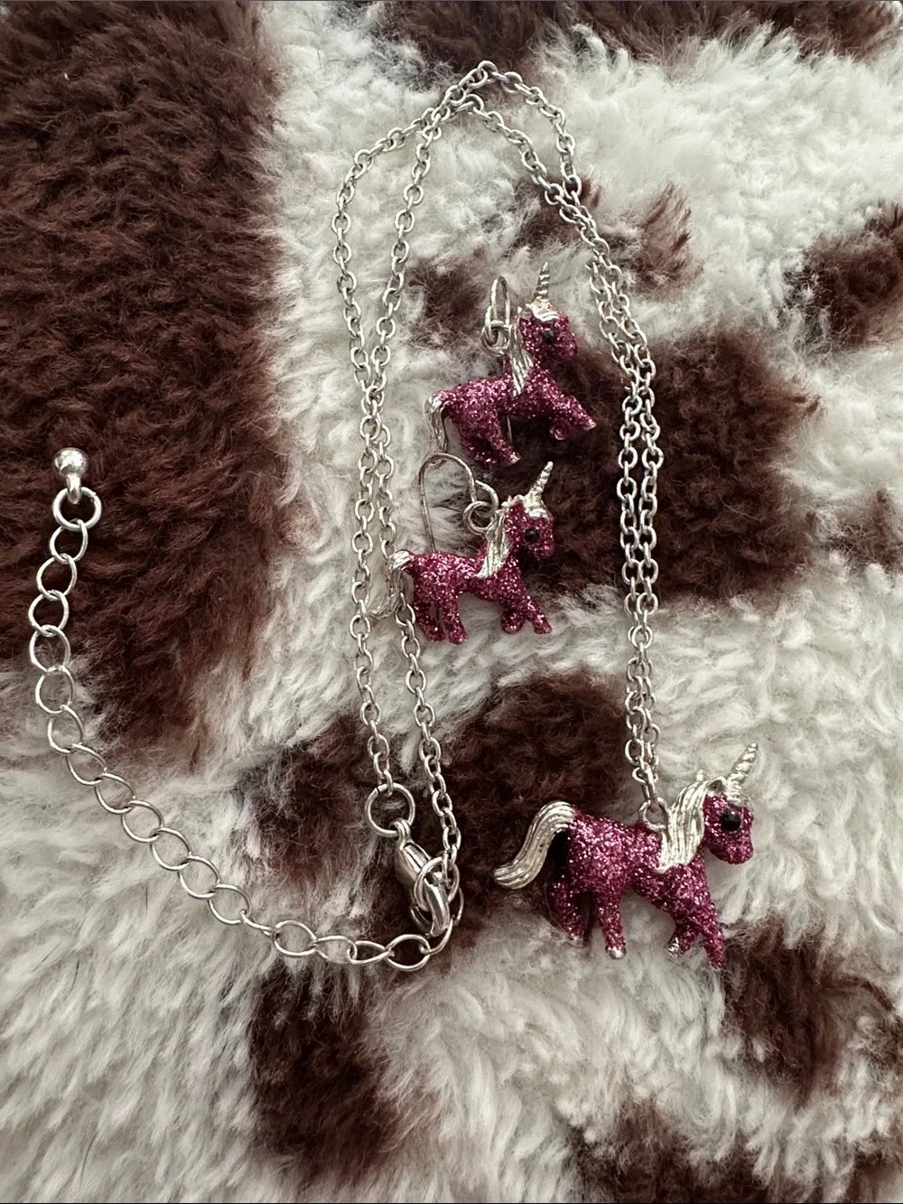 Sparkle Unicorn Necklace & Earrings Set - Pink Glitter